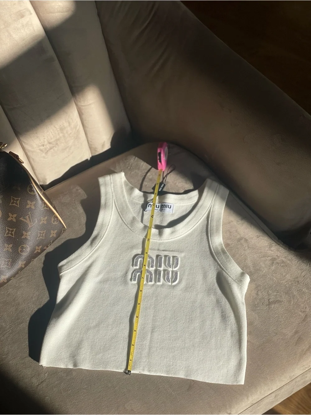 Miu Miu Ribbed Rhinestone-Embellished Crop Tank - Picture 6 of 12
